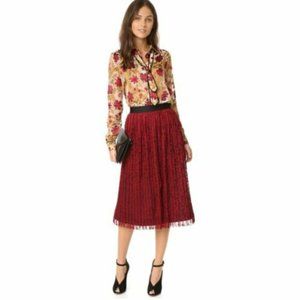 Alice + Olivia Mikaela Red Lace Overlay Midi Skirt